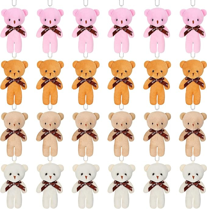24 Pieces Mini Bear Toy 4.7 Inch Stuffed Tiny Bear Jointed Bear Soft Tiny Bear Doll for DIY Keychain | Amazon (US)