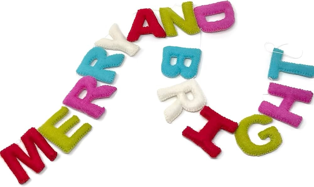 Merry and Bright Felt Banner Pre-Strung Reusable Merry Christmas Garland, Rainbow Holiday Vintage... | Amazon (US)