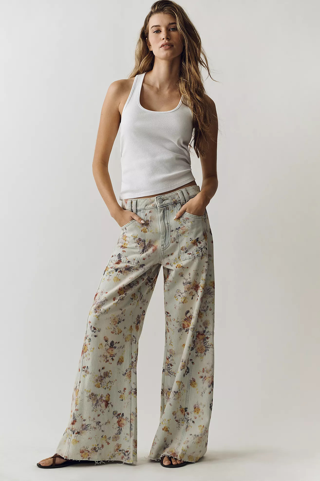 Adi Floral Mid-Rise Wide-Leg Jeans by Pilcro | Anthropologie (US)