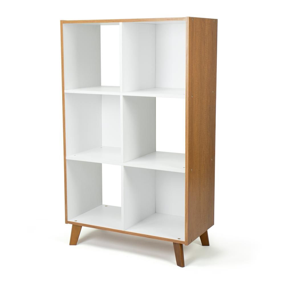 Humble Crew Wood/White Morgan 6 Cube Toy Storage Mid-Century Organizer, White and Wood Grain | The Home Depot