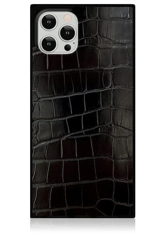 SQUARE® Black Crocodile Faux Leather iPhone Case | FLAUNT