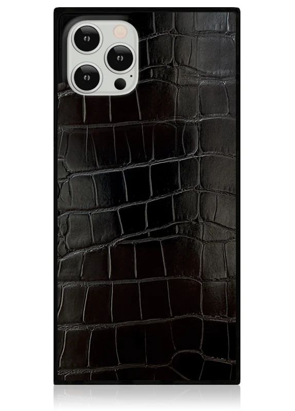 Black Crocodile Faux Leather SQUARE iPhone Case | FLAUNT
