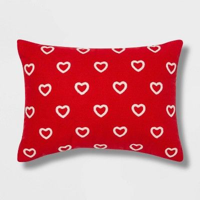 Embroidered Hearts Valentine's Day Lumbar Throw Pillow Red - Spritz™ | Target