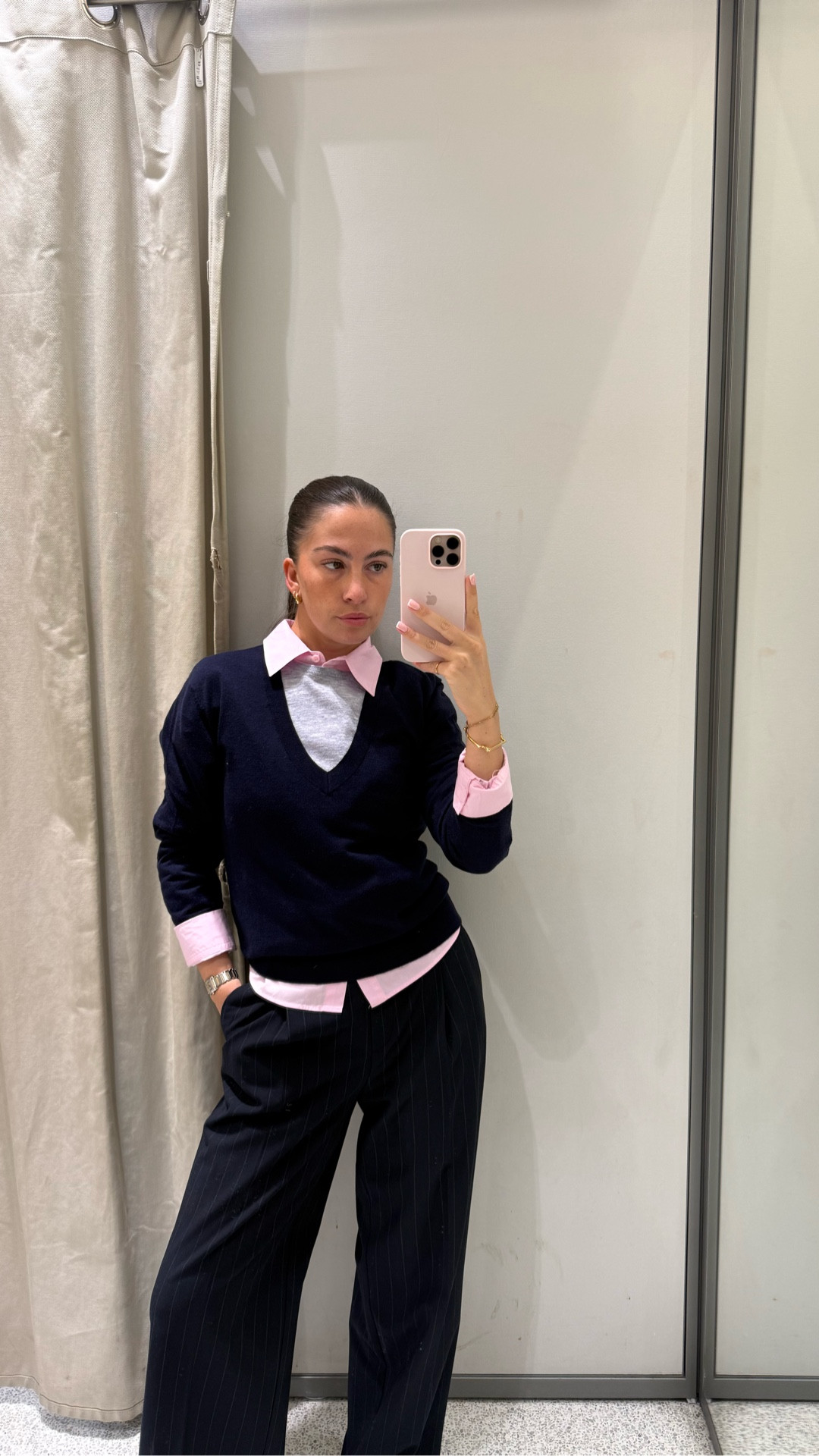 Workwear - smart chic - pink and navy layered - pinstripe navy trousers 

#LTKFashionMonth #LTKworkwear #LTKstyletip
