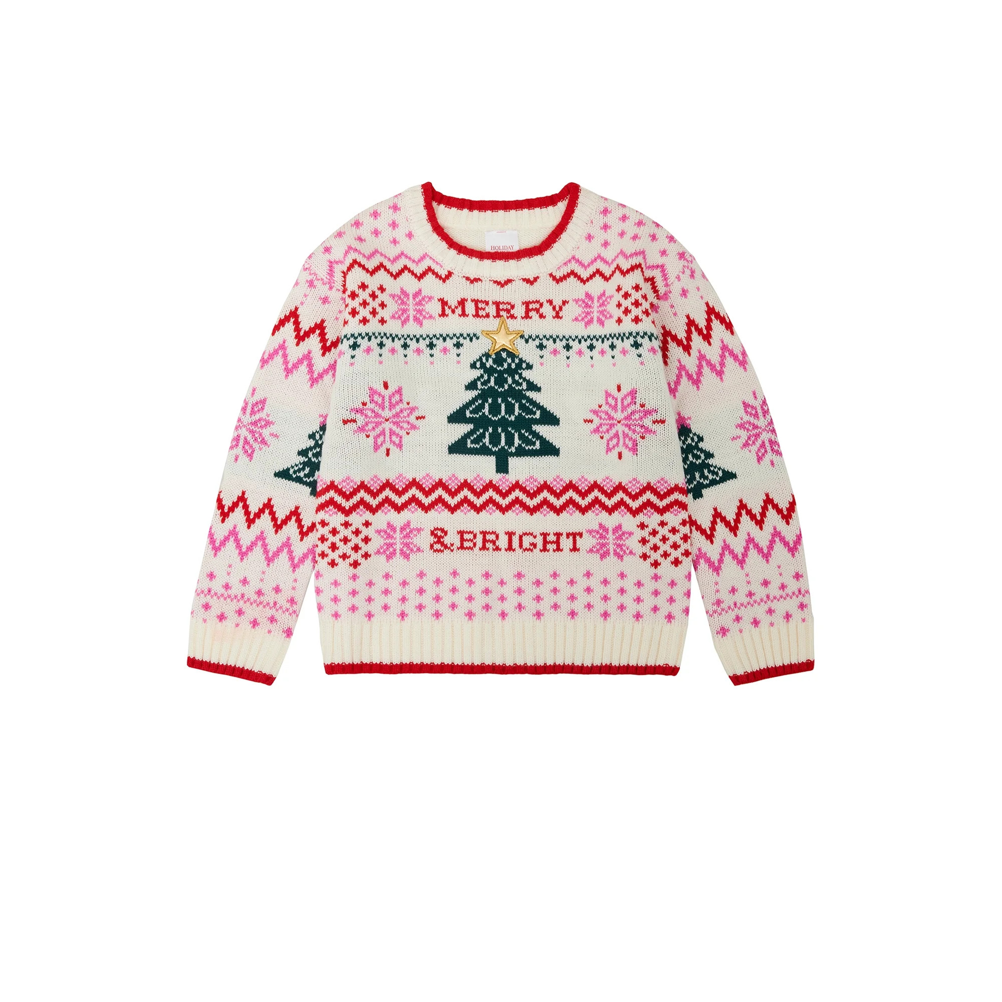 Holiday Time Toddler Girls Merry & Bright Christmas Sweater, Sizes 12M-5T | Walmart (US)