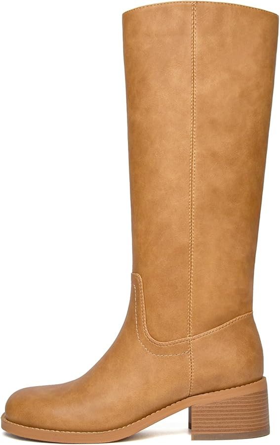 Knee High Boots Women Square Toe Chunky Block Heel Banana Campus Boot Wide Calf Comfortable Low H... | Amazon (US)