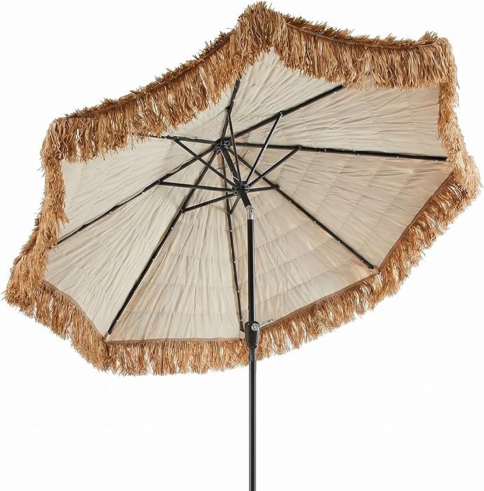 CroBlissful 9 ft Solar Tiki Umbrella with 32 LED Lights, Hula Thatched Patio Umbrella, UPF 50+, H... | Amazon (US)