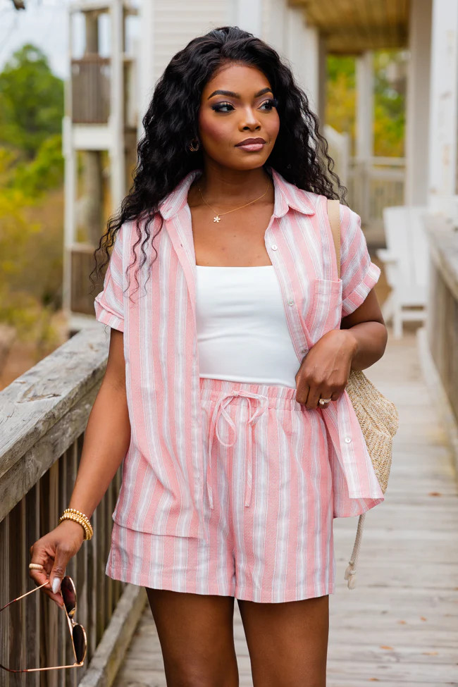 East Coasting Coral And White Striped Two Piece Set SALE | Pink Lily