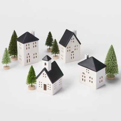 Ceramic Houses with Black Roof and Green Trees Kit - Wondershop™ | Target