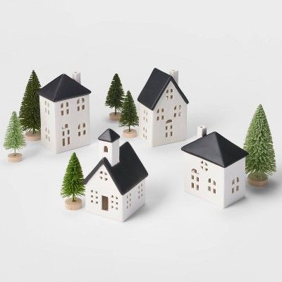 Ceramic Houses with Black Roof and Green Trees Kit - Wondershop&#8482; | Target