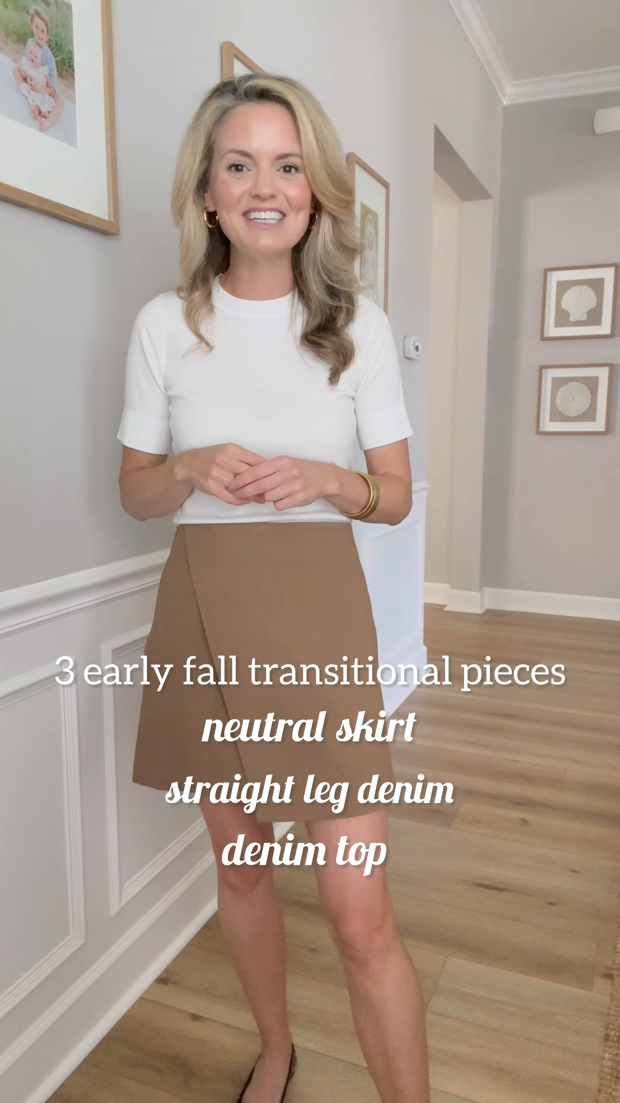 3 early fall transitional pieces! These are staples you will want to have in your closet! 
1. A neutral colored skirt that you can wear with different tops
2. Straight leg denim - these are fantastic and under $30 from Walmart!
3. Denim top. Another piece you can wear multiple ways! 

#LTKFindsUnder50 #LTKSeasonal #LTKStyleTip