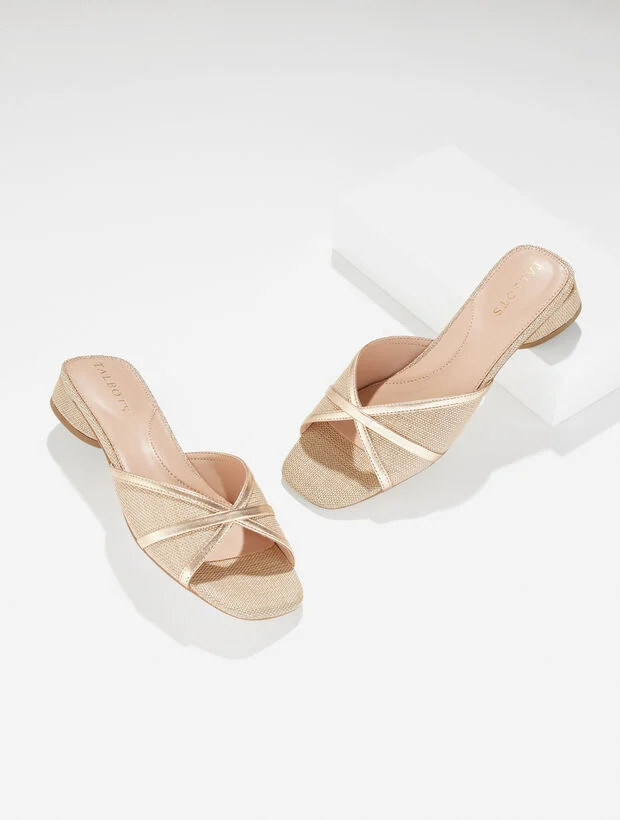 Val Block Heel Slides - Metallic Raffia | Talbots