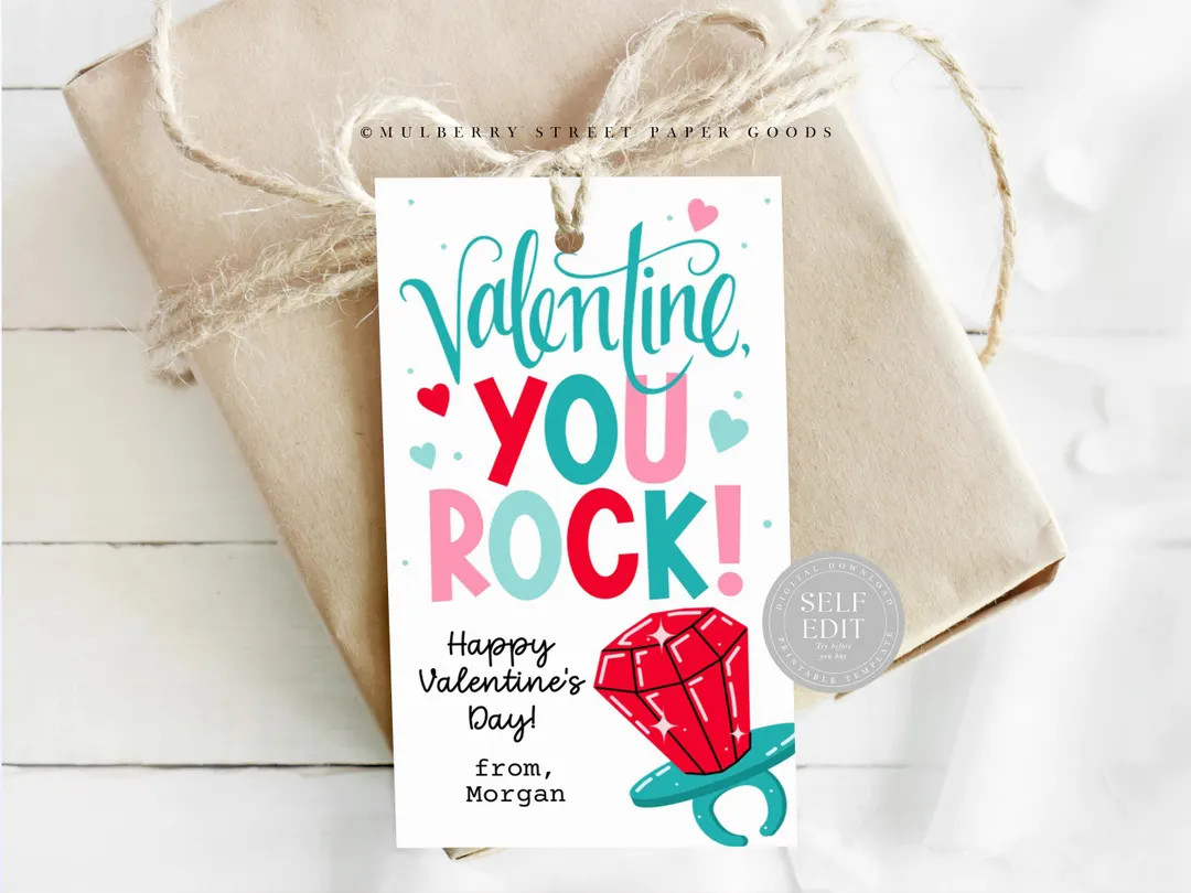 Ring Pop Valentine Card Printable Valentine's Day You Rock Party Favor Digital Download Editable ... | Etsy (US)