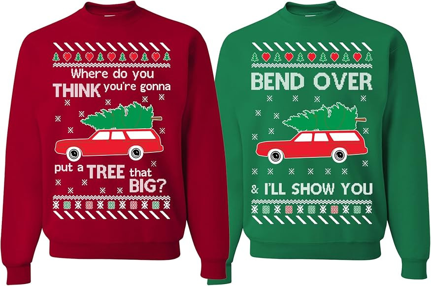 wild custom apparel Couples Ugly Christmas Sweaters Adult Matching Unisex Christmas Holiday Sweat... | Amazon (US)
