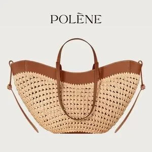 Polene Cream and Brown Woven Leather-Trim Tote | Poshmark