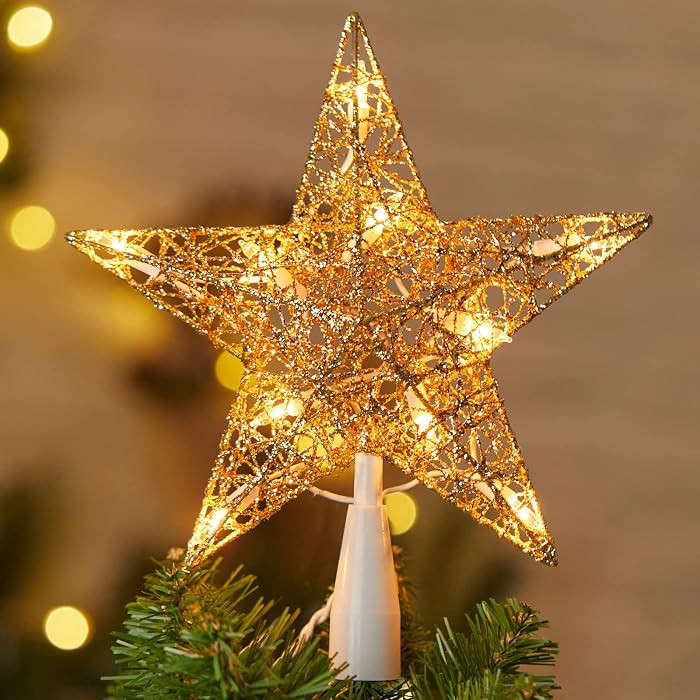 Christmas Star Tree Topper, Plug in 3D Twined Golden Star Metal Hollow Designed Christmas Tree To... | Amazon (US)