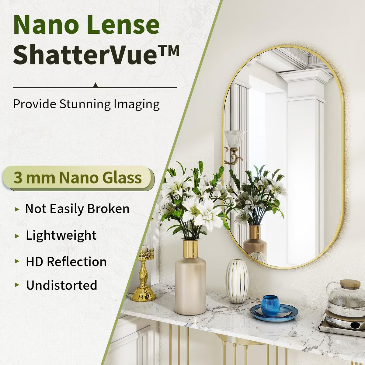 HOMLUX 20"x36"/22"x38" Oval Pill Mirror Wall Mount Full Length Bathroom Mirror Horizontal Vertica... | Target