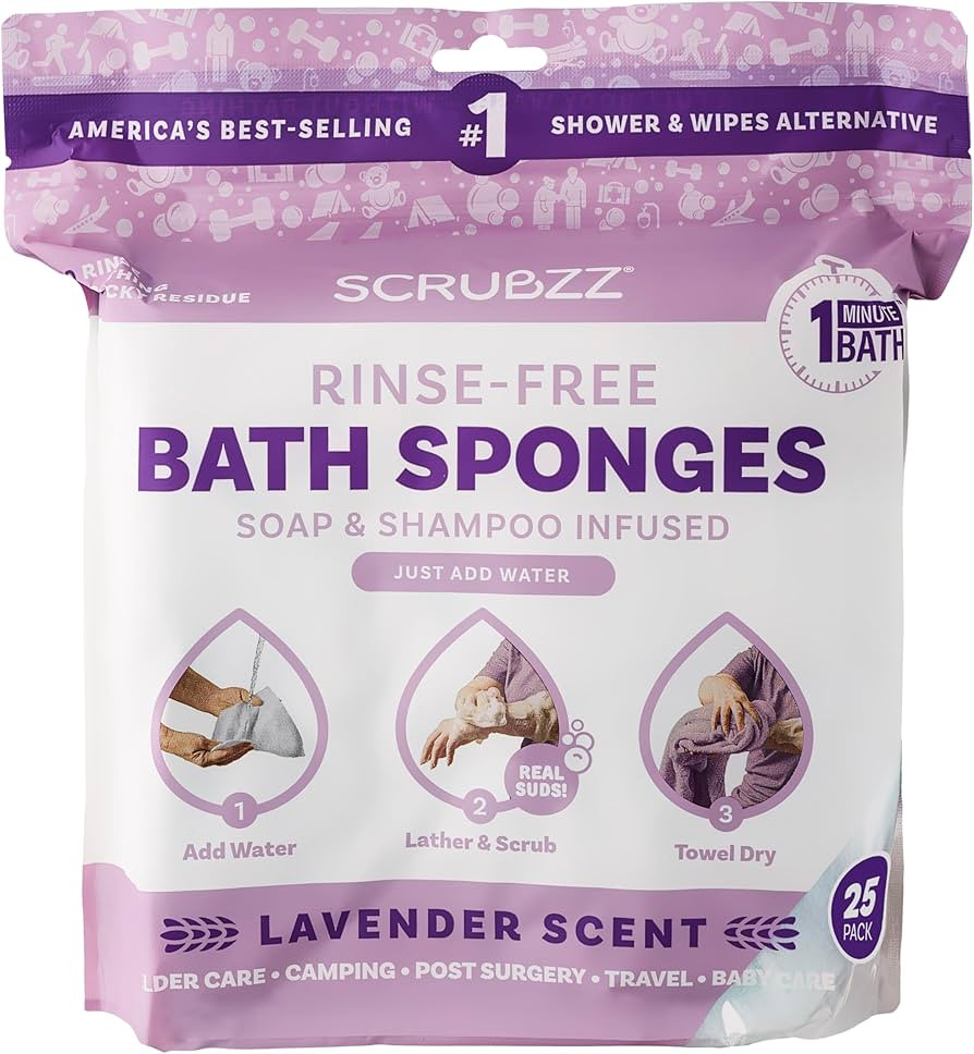 Scrubzz Disposable No Rinse Bathing Wipes - 25 Pack - All-in-1 Single Use Shower Wipes, Simply Da... | Amazon (US)