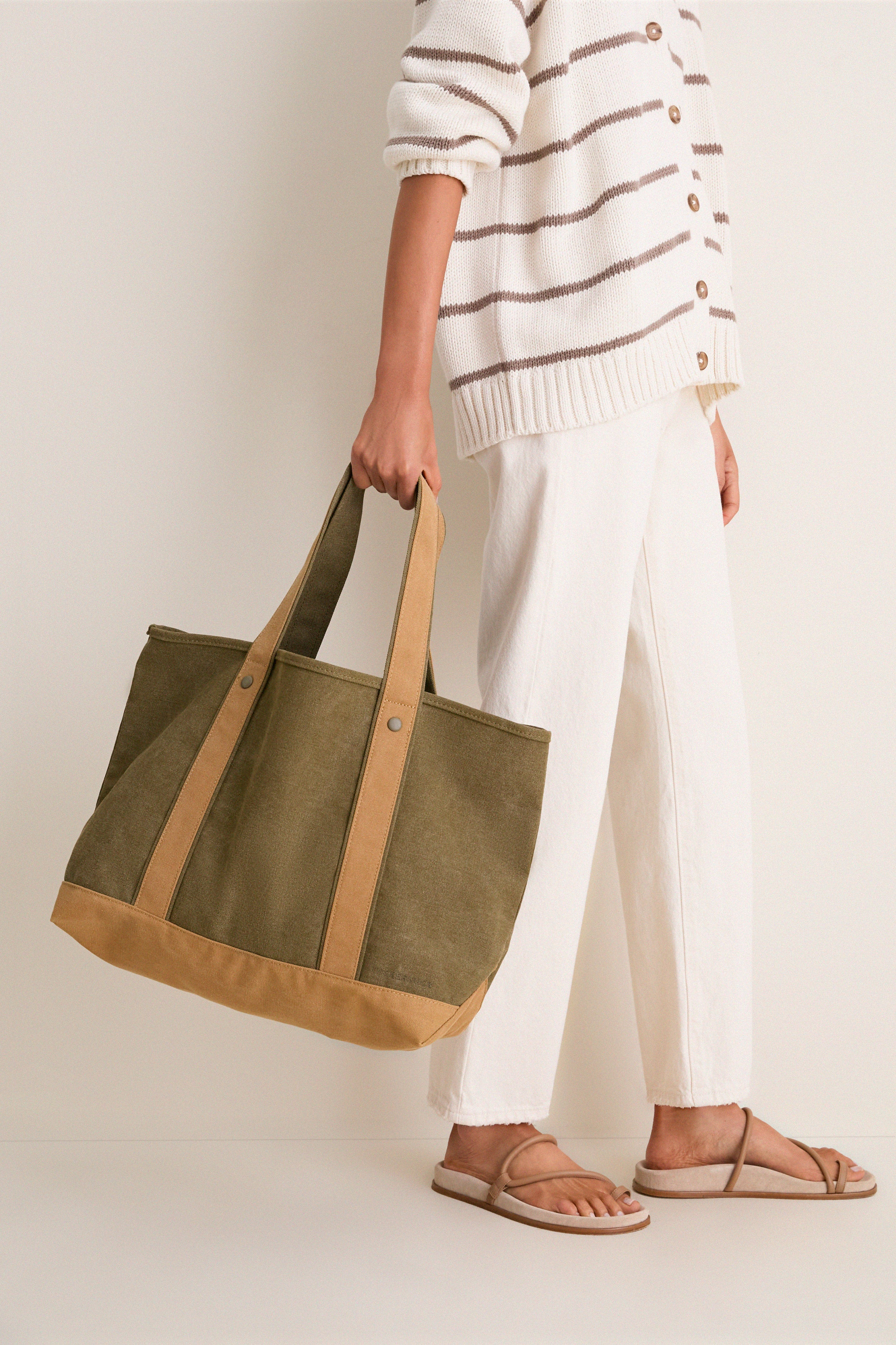 Large Olive Heritage Canvas Tote | Tuckernuck (US)