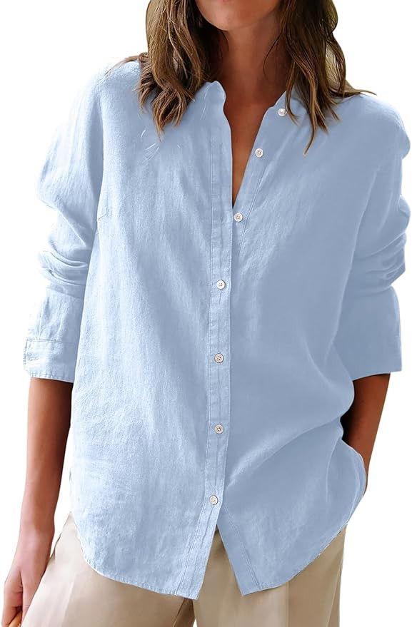 Button Down Shirts for Women Cotton Oxford Shirts Long Sleeve Dress Shirts Collared Blouses Work ... | Amazon (US)