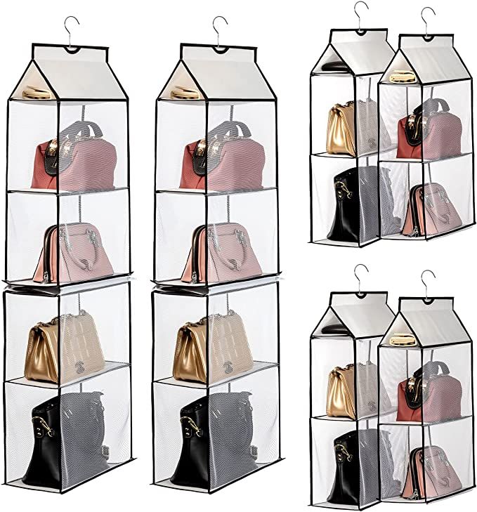 ANSTROUT Hanging Purse Handbag Organizer for Closet, Purse Organizer with 4 Mesh Shelves Handbag ... | Amazon (US)