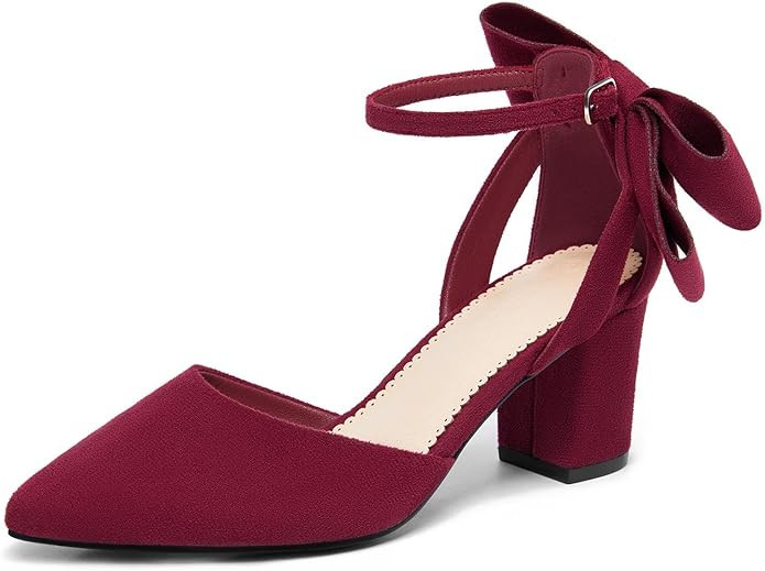 Coutgo Women's Chunky Heels Ankle Strap Pointed Toe Pumps | Amazon (US)