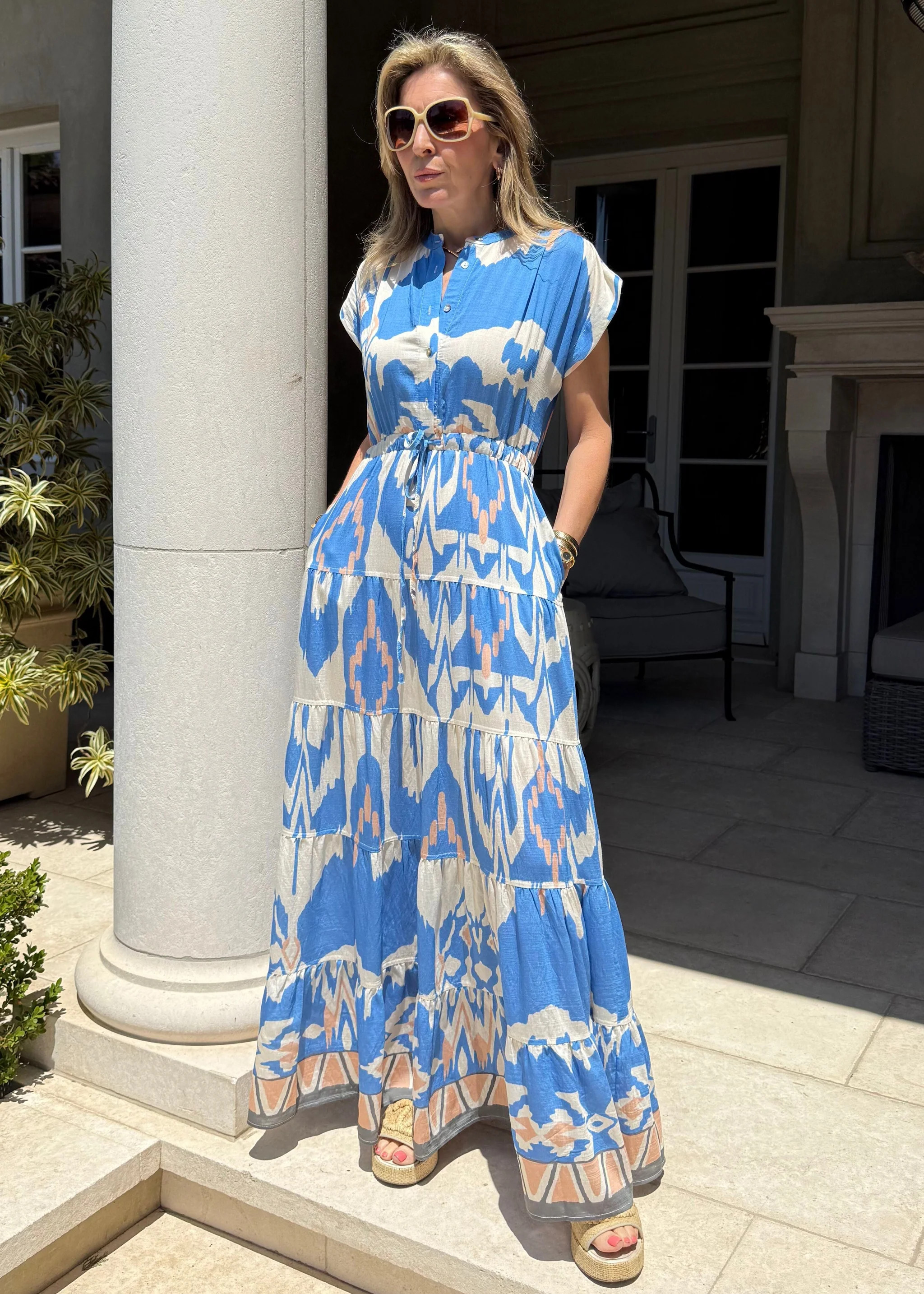 Roxy Ikat Print Tiered Maxi Dress | Benaar La