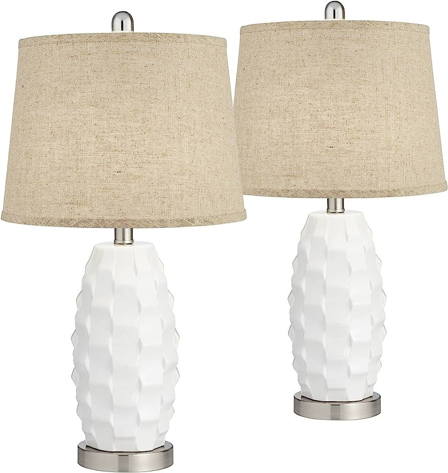 360 Lighting Scalloped Modern Coastal Table Lamps 24 1/2" Tall Set of 2 White Ceramic LED Brown B... | Amazon (US)
