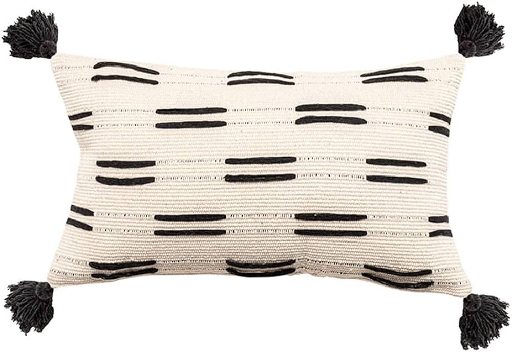 Boho Throw Pillow Cover with Tassels, Farmhouse Lumbar Cushion Cover Neutral Woven Accent Decorat... | Amazon (US)