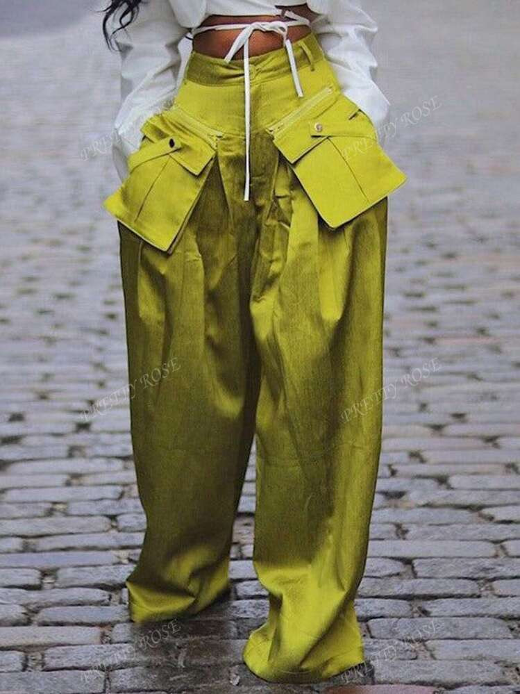 Women's Spring Summer New Fashion Ladies Casual Pants Detachable Three-Dimensional Pocket Wide-Leg Pants,Concert Women,Rave Festival Women,Streetwear For Women | SHEIN