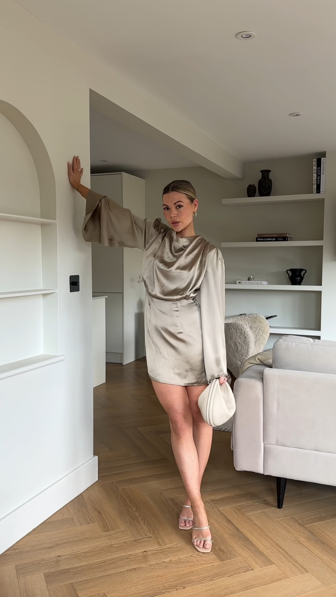 Stunning beige silk dress perfect for wedding guest, I styled this with cream bag and diamanté mules

#LTKwedding #LTKunder50