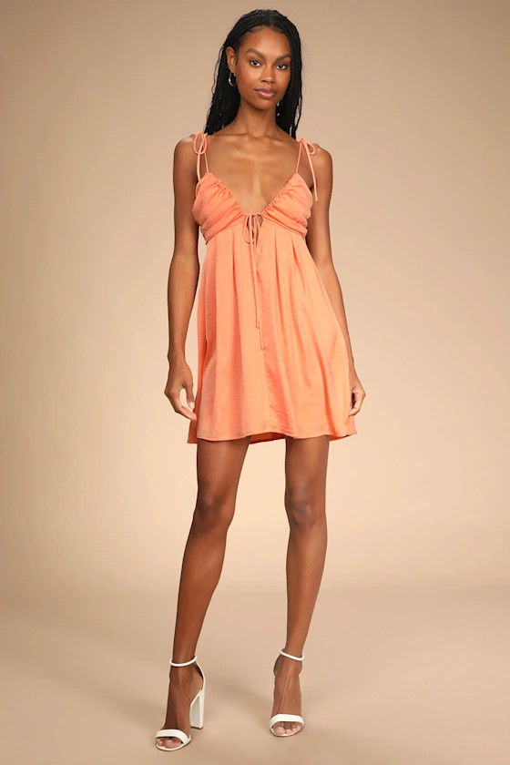 Tie Your Best Coral Satin Tie-Back Babydoll Mini Dress | Lulus (US)