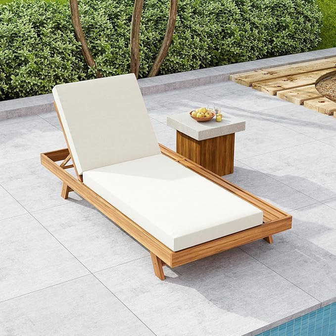 Christopher Knight Home Kayes Acacia Wood Chaise Lounge with 4'' Cushion, Outdoor 79'' Patio Recl... | Amazon (US)
