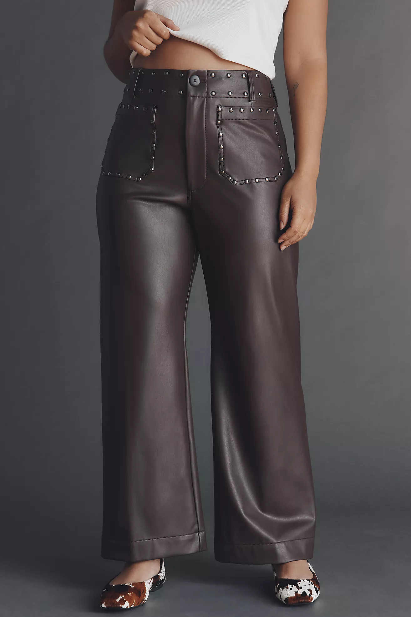 The @merricksart Colette Full-Length Faux-Leather Studded Pants by Maeve | Anthropologie (US)