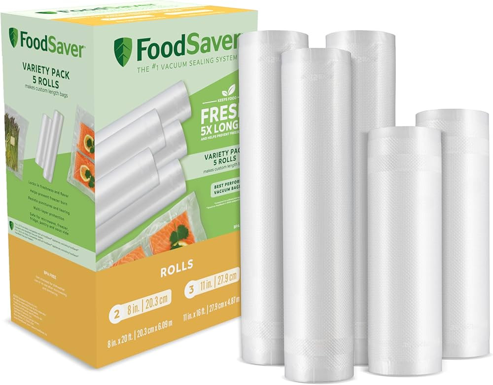 FoodSaver Custom Length Vacuum Sealer Bags Multipack, 5 Count Rolls for Airtight Food Storage and... | Amazon (US)