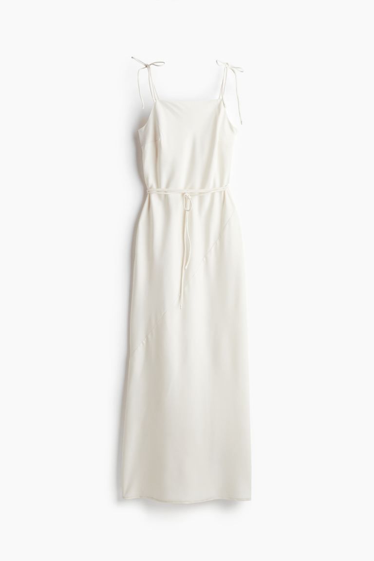 Tie-detail Satin Slip Dress - Square Neckline - Sleeveless - Cream - Ladies | H&M US | H&M (US + CA)