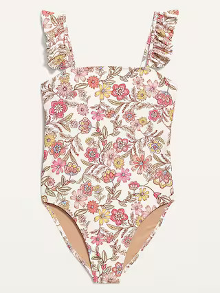 Ruffled Strap Square-Neck One-Piece Swimsuit for Women | Old Navy (US)