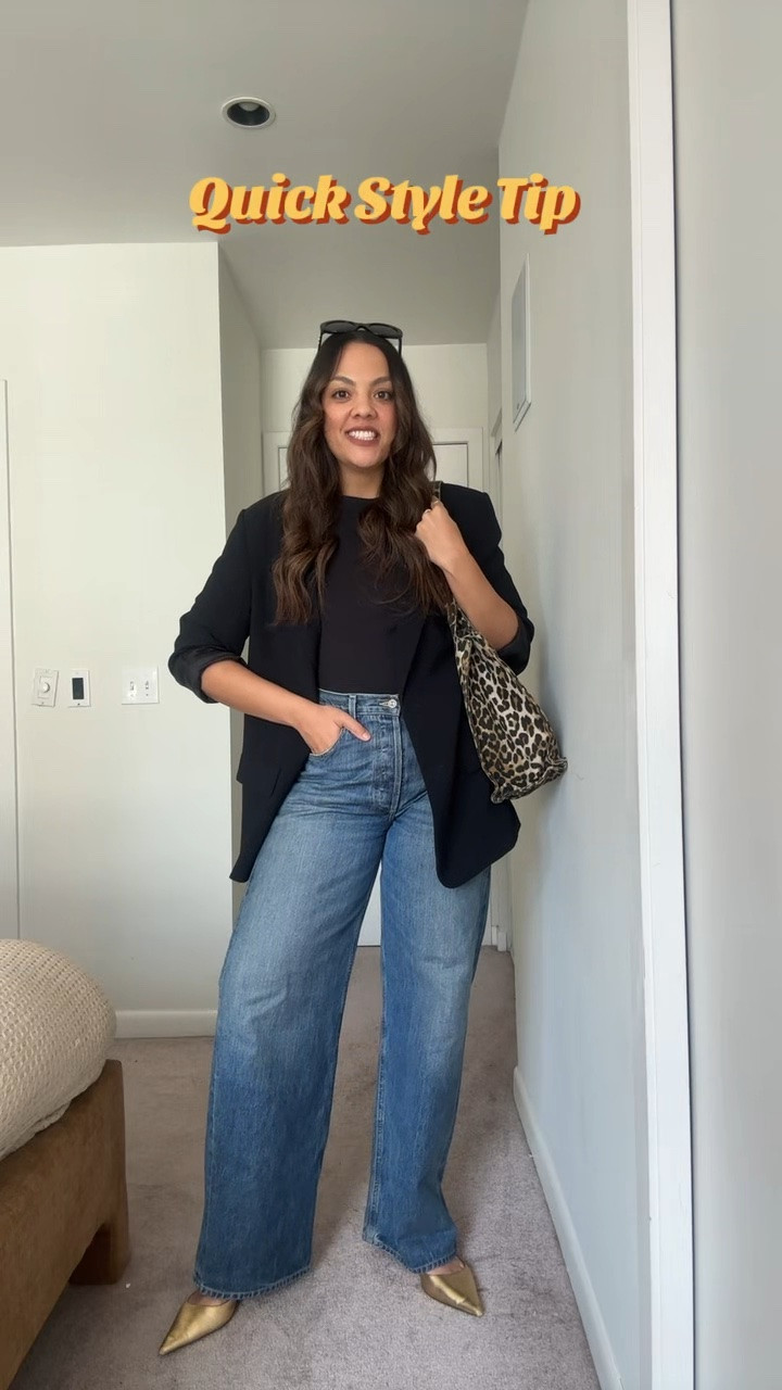 Styling outfits with contrast!

Outfit one:
-Aritzia black oversized blazer, I have a size 10.
-Aritzia black T-shirt, I have a size medium.
-Citizens of Humanity medium wash baggy jeans, I have a size 29.
-Ganni leopard print tote bag. 
-Gold slingback kitten heels. 

Outfit two:
-Butter yellow button up shirt, similar option linked. 
-Aritzia black tailed trousers, I have a size 10.
-Quince black studded belt.
-Gap straw tote bag.
-Black flip-flops. 
-Aritzia white t-shirt.

Outfit three:
-Zara cream midi sequin skirt. I have a size large.
-Abercrombie black tank top. I have a size medium.
-Coach black tabby bag.
-Black kitten heels.
-Agolde washed black denim jacket.

-Celine Triomphe black rounded sunglasses worn in all.

#LTKsummer #LTKstyletip #LTKcanada