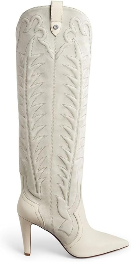 Women's Embroidered Knee High Boots Suede Block High Heel Western Cowboy Long Booties Pointed Toe... | Amazon (US)