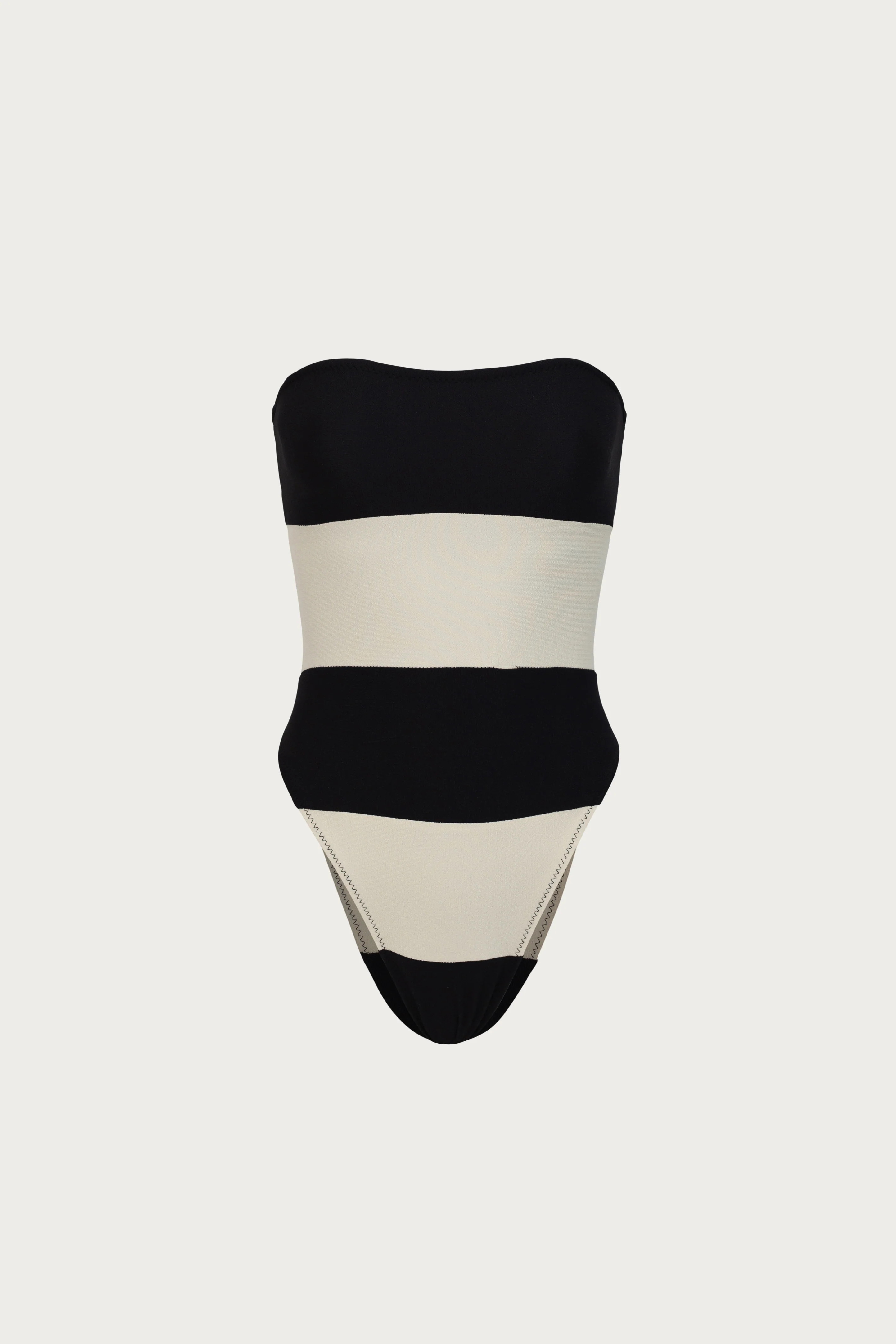 Stripe Strapless One Piece (Faux Suede Black/Cream) | SAME