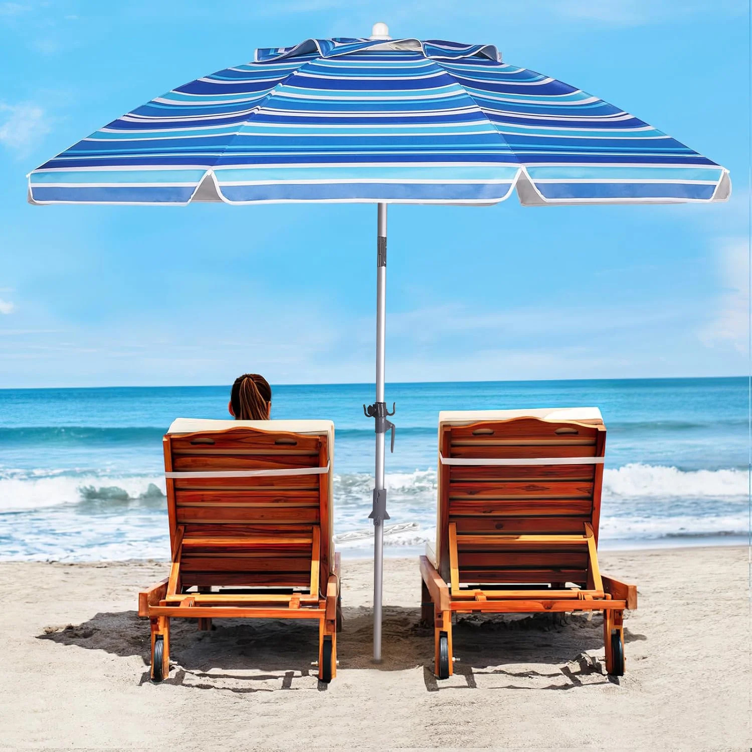 7 FT Beach Umbrellas for Sand, Sun Beach Umbrella with Carry Bag, UV 50+, UPF 100+, Enlarged Sand... | Walmart (US)