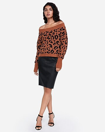 off the shoulder leopard print sweater | Express