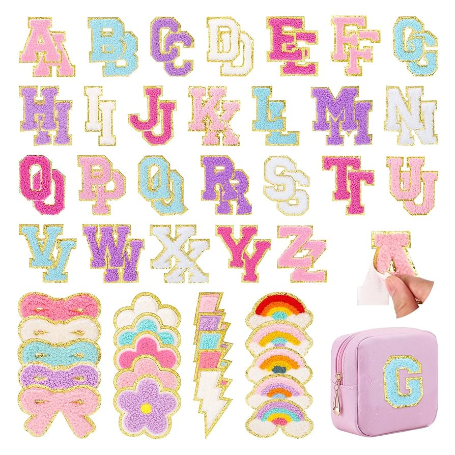 72 Pcs Preppy Chenille Patches Self Adhesive Embroidered for DIY Clothing,Include 52 A-Z Chenille... | Amazon (US)