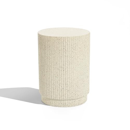 LuxenHome Cream Cement Round Outdoor Side Table, End Tables for Patio, Garden Small Accent Decorative Stool, Plant Stand Drum Table Indoor and Outdoor | Amazon (US)