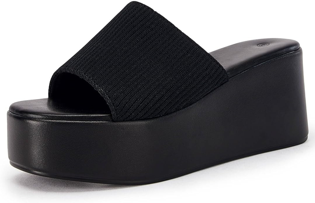 Coutgo Womens Platform Slides Sandals Square Open Toe Slip On Elastic Band Casual Lightweight Wed... | Amazon (US)