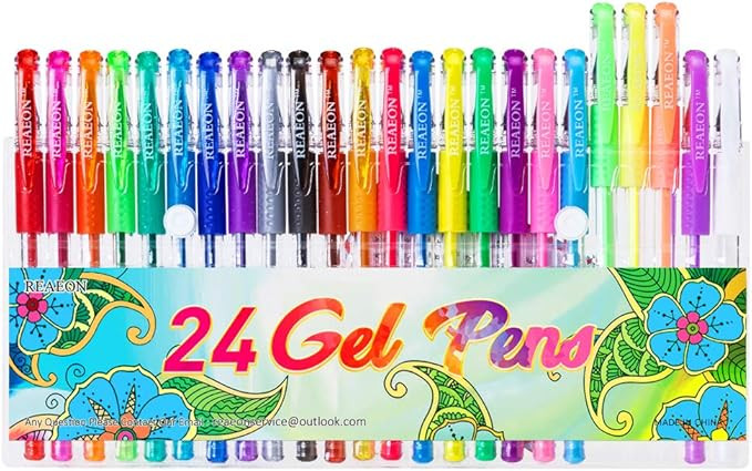 24 Colors Gel Pens, Coloring Gel Pen Art Markers for Journal Adult Coloring Books Drawing Note Ta... | Amazon (US)