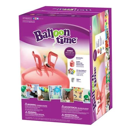 Balloon Time 12in Jumbo Helium Tank Kit Includes 50 Balloons & Ribbon | Walmart (US)