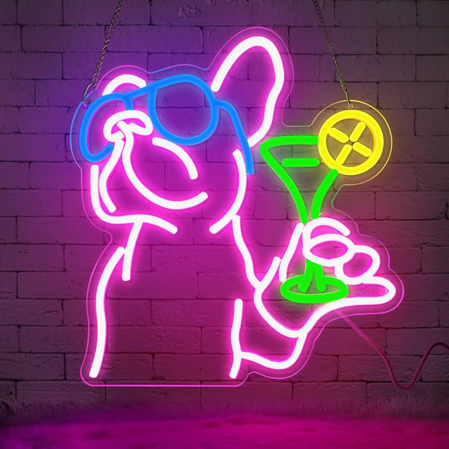French Bulldog Drinking Cocktail Neon Sign,Bulldog Cocktail Bar Led Neon Signs for Wall Decor,Fun... | Amazon (US)