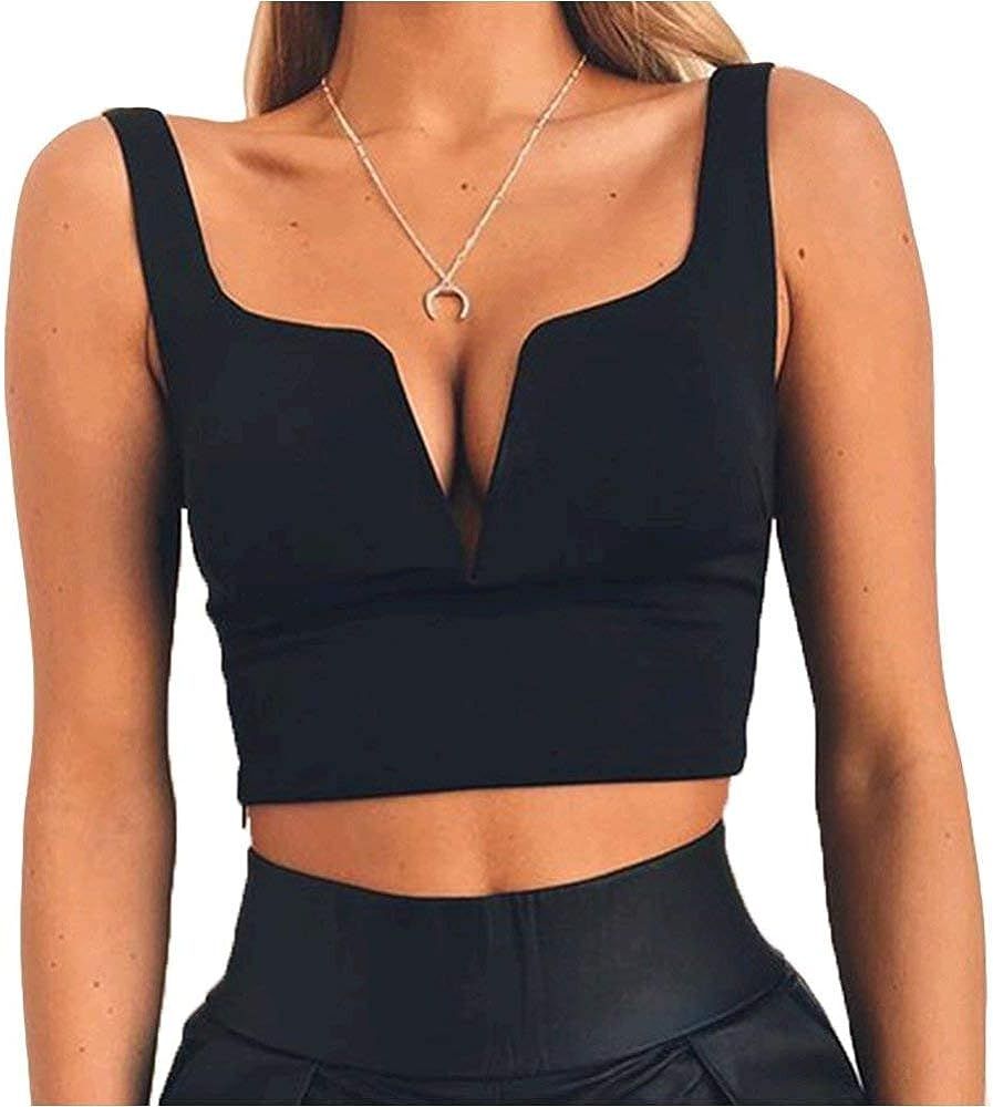 Susupeng Women Sexy Deep V Neck Sleeveless T Shirt Slim Crop Top Side Zip Casual Tank Tops | Amazon (US)