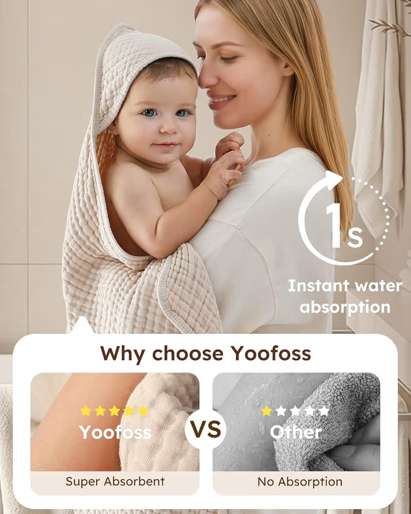 Yoofoss Hooded Baby Towels Baby Bath Towel with Hood for Babies Infant Toddler Kids | Amazon (US)